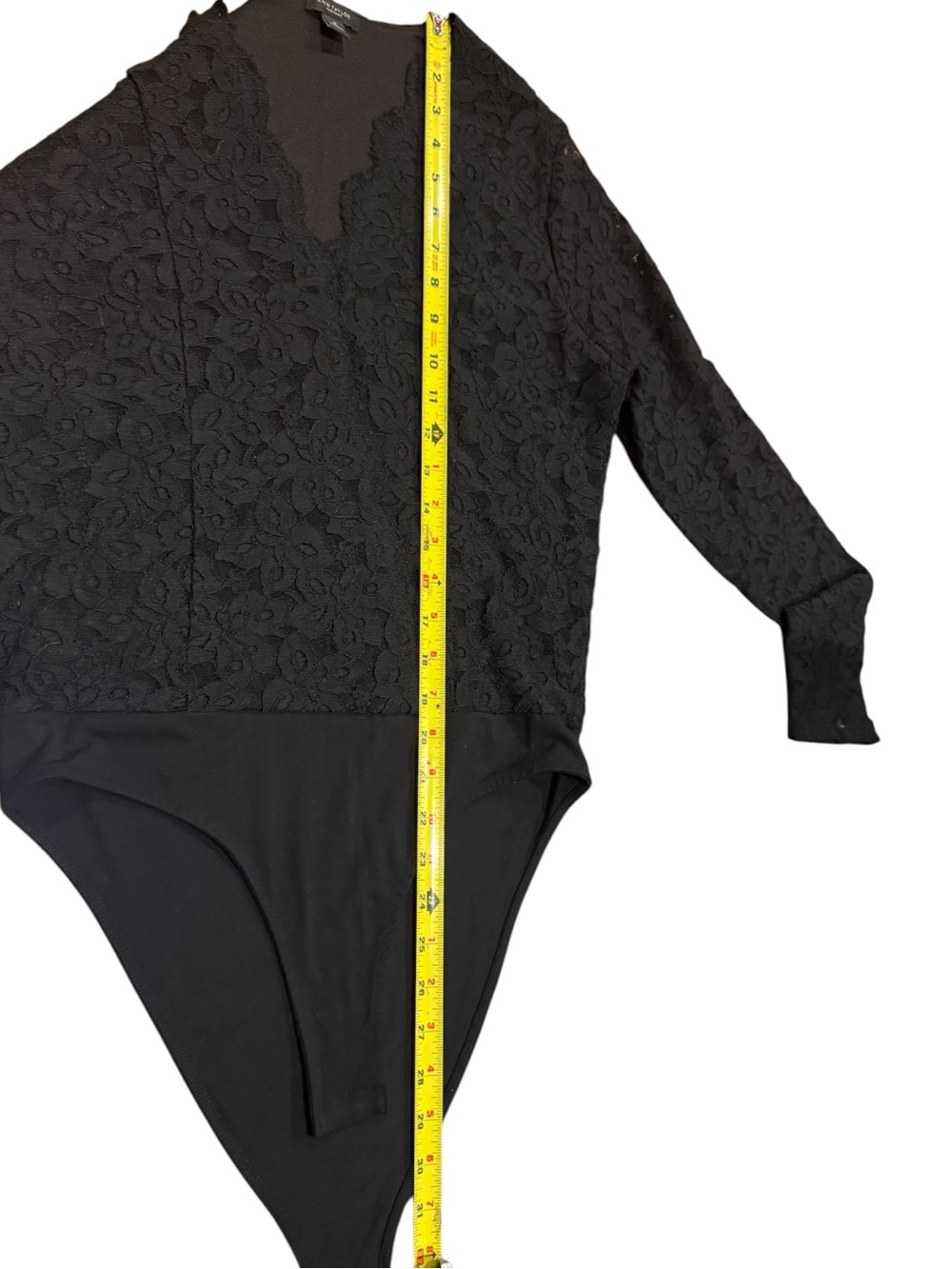 Ann Taylor Black Lace Bodysuit | Medium Scalloped Neck Long Sleeve Elegant Top - Picture 13 of 13